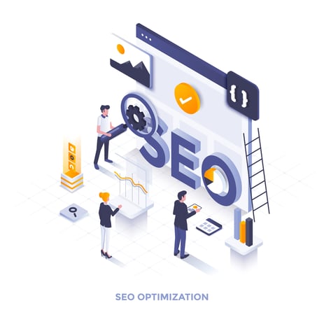 Flat color Modern Isometric Illustration design - Seo